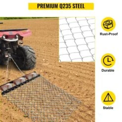 Drag Harrow 4 Ft. X 5 Ft. ATV Chain Harrow UTV Tractor Durable Harrow With 84 In. Handle Rake Grader Lawn Leveling Rake -Vevor vevor landscaping rakes cdzpq45yc00000001v0 1f 1000