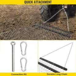 Drag Harrow 4 Ft. X 5 Ft. ATV Chain Harrow UTV Tractor Durable Harrow With 84 In. Handle Rake Grader Lawn Leveling Rake -Vevor vevor landscaping rakes cdzpq45yc00000001v0 44 1000