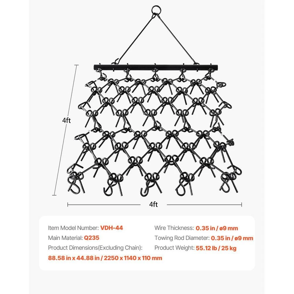 40 In. Handle Length Drag Harrow 4 Ft. X 4 Ft. Heavy-Duty Chain Harrow With 69 Teeth 4 40 In. Handle Length Drag Harrow 4 Ft. X 4 Ft. Heavy-Duty Chain Harrow With 69 Teeth - Image 2