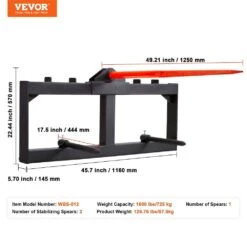 49 In. Hay Spear Bale Spears 1600 Lbs. Loading Capacity Skid Steer Loader Tractor Attachment With 2pcs 17.5 In. -Vevor vevor landscaping rakes tzczs12zhz491u79bv0 76 1000