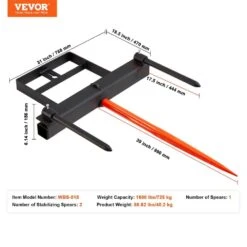 39 In. Hay Spear, Bale Spears 1600 Lbs. Loading Capacity, Skid Steer Loader Tractor 40.94 In. X 18.9 In. X 7.09 In. -Vevor vevor landscaping rakes tzsps12zhz3981a68v0 76 1000