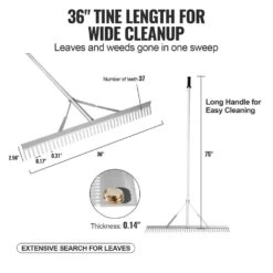 75 In. L Landscape Rake 36 In. Head Aluminum Landscape Rake With Handle Lake Weed Rake -Vevor vevor landscaping rakes zclqplhj36inufpurv0 4f 1000