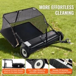 42 In. Lawn Sweeper Tow Behind, 12 Cu. Ft. Large Pull Behind Grass Sweeper, 15 In. Edger Heavy Duty Leaf Grass Collector -Vevor vevor lawn sweepers tcscpqsqhs12e5utuv0 1f 1000