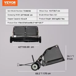 42 In. Lawn Sweeper Tow Behind, 12 Cu. Ft. Large Pull Behind Grass Sweeper, 15 In. Edger Heavy Duty Leaf Grass Collector -Vevor vevor lawn sweepers tcscpqsqhs12e5utuv0 76 1000