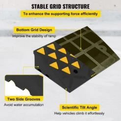 Curb Ramp 23-1/2 In. Length 6 In. High Heavy Duty Sidewalk Curb Ramp 5 Ton Rubber Driveway Ramp For Trucks Buses,Yellow -Vevor vevor miscellaneous parts jspd35x60x10cm001v0 44 1000