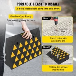 Curb Ramp 23-1/2 In. Length 6 In. High Heavy Duty Sidewalk Curb Ramp 5 Ton Rubber Driveway Ramp For Trucks Buses,Yellow -Vevor vevor miscellaneous parts jspd35x60x10cm001v0 fa 1000