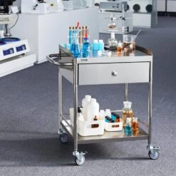 Medical Cart 2-Layer Stainless Steel Serving Cart 220 Lbs. Weight Capacity With 360° Silent Wheels And A Drawer -Vevor vevor outdoor bar carts sysstcsb20124d3e4v0 31 1000