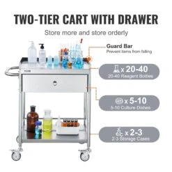 Medical Cart 2-Layer Stainless Steel Serving Cart 220 Lbs. Weight Capacity With 360° Silent Wheels And A Drawer -Vevor vevor outdoor bar carts sysstcsb20124d3e4v0 44 1000