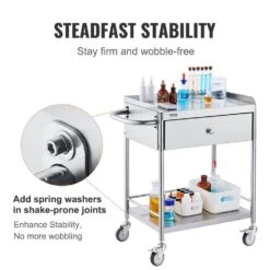 Medical Cart 2-Layer Stainless Steel Serving Cart 220 Lbs. Weight Capacity With 360° Silent Wheels And A Drawer -Vevor vevor outdoor bar carts sysstcsb20124d3e4v0 4f 1000