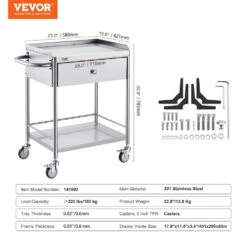 Medical Cart 2-Layer Stainless Steel Serving Cart 220 Lbs. Weight Capacity With 360° Silent Wheels And A Drawer -Vevor vevor outdoor bar carts sysstcsb20124d3e4v0 76 1000