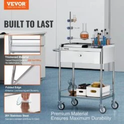 Medical Cart 2-Layer Stainless Steel Serving Cart 220 Lbs. Weight Capacity With 360° Silent Wheels And A Drawer -Vevor vevor outdoor bar carts sysstcsb20124d3e4v0 c3 1000