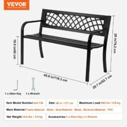 Outdoor Bench, 46 In. Metal Garden Bench For Outdoors, 480 Lbs. Load Capacity Bench, Outdoor Garden Park Bench -Vevor vevor outdoor benches gyzyjs46yc00w8fdqv0 76 1000