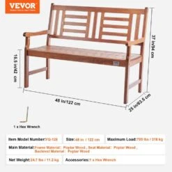 Outdoor Bench, 48 In. Wood Garden Bench For Outdoors, Outdoor Garden Park Bench With Backrest And Armrests -Vevor vevor outdoor benches gyzymz48yc00j47ynv0 76 1000