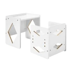 Montessori Weaning Table And Chair Set, Wooden Toddler Table And Chair Set Adjustable Height Chair, White Dining Chair