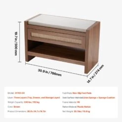 Rattan Bench, 30.9 In. Rattan Shoe Bench, Entryway Bench With Storage Drawer, Chairs With White Cushion, Wood, Brown 16 Rattan Bench, 30.9 In. Rattan Shoe Bench, Entryway Bench With Storage Drawer, Chairs With White Cushion, Wood, Brown -Vevor vevor outdoor dining chairs tbdxdk80cmdcvgt9av0 76 1000