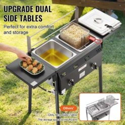 Outdoor Propane Deep Fryer Double Burners Commercial Fryer 16 Qt. Stainless Steel Cooker -Vevor vevor outdoor fryers lsrqzggxsgs18lu5hv0 4f 1000