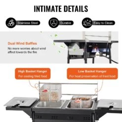 Outdoor Propane Deep Fryer Double Burners Commercial Fryer 16 Qt. Stainless Steel Cooker -Vevor vevor outdoor fryers lsrqzggxsgs18lu5hv0 fa 1000