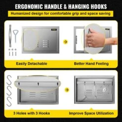 Grill Door 20 In. W X 14 In. H Single Stainless Steel Outdoor Kitchen Doors With Vents Access Door For BBQ Island -Vevor vevor outdoor kitchen doors 14x20ycspcgmdtfk1v0 1f 1000