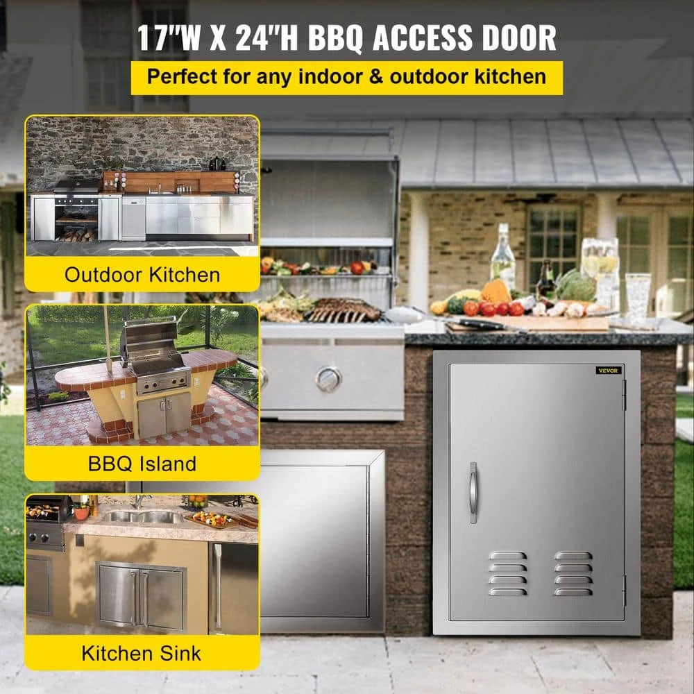 BBQ Access Door 17 In. W X 24 In. H Vertical Island Door With Vents Stainless Steel Single Access Door For BBQ Island 4 BBQ Access Door 17 In. W X 24 In. H Vertical Island Door With Vents Stainless Steel Single Access Door For BBQ Island - Image 2