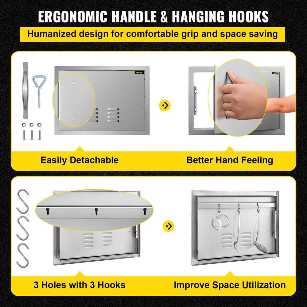 BBQ Access Door 24 In. W X 17 In. H Horizontal Island Door With Vents Stainless Steel Single Access Door 6 BBQ Access Door 24 In. W X 17 In. H Horizontal Island Door With Vents Stainless Steel Single Access Door - Image 4