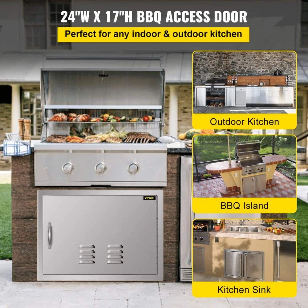 BBQ Access Door 24 In. W X 17 In. H Horizontal Island Door With Vents Stainless Steel Single Access Door 4 BBQ Access Door 24 In. W X 17 In. H Horizontal Island Door With Vents Stainless Steel Single Access Door - Image 2