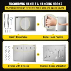 BBQ Access Door 28 In. W X 19 In. H Double BBQ Door Stainless Steel Outdoor Kitchen Doors For BBQ Island,Grill Station -Vevor vevor outdoor kitchen doors 19x28cbxgcgskm001v0 1f 1000