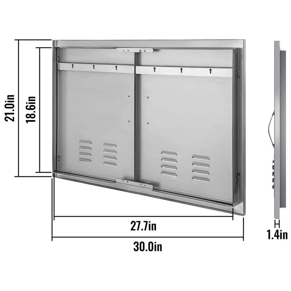 30 In. W X 21 In. H Double Stainless Steel Access Doors With Vents BBQ Grill Doors For Outdoor Use 4 30 In. W X 21 In. H Double Stainless Steel Access Doors With Vents BBQ Grill Doors For Outdoor Use - Image 2