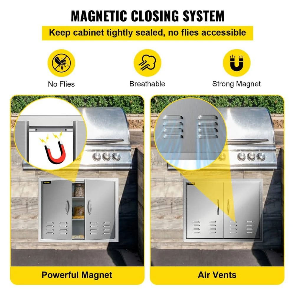 30 In. W X 21 In. H Double Stainless Steel Access Doors With Vents BBQ Grill Doors For Outdoor Use 9 30 In. W X 21 In. H Double Stainless Steel Access Doors With Vents BBQ Grill Doors For Outdoor Use - Image 7