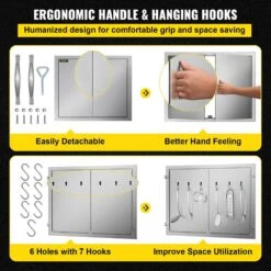 BBQ Double Access Door 31 In. W X 24 In. H BBQ Door Stainless Steel Wall Construction Kitchen Door For BBQ Island,Grill 13 BBQ Double Access Door 31 In. W X 24 In. H BBQ Door Stainless Steel Wall Construction Kitchen Door For BBQ Island,Grill -Vevor vevor outdoor kitchen doors 31x24cbxgcgskm001v0 1f 1000