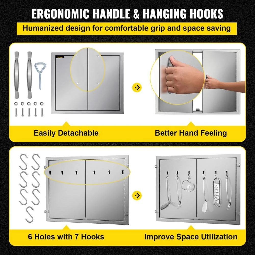 BBQ Double Access Door 31 In. W X 24 In. H BBQ Door Stainless Steel Wall Construction Kitchen Door For BBQ Island,Grill 6 BBQ Double Access Door 31 In. W X 24 In. H BBQ Door Stainless Steel Wall Construction Kitchen Door For BBQ Island,Grill - Image 4