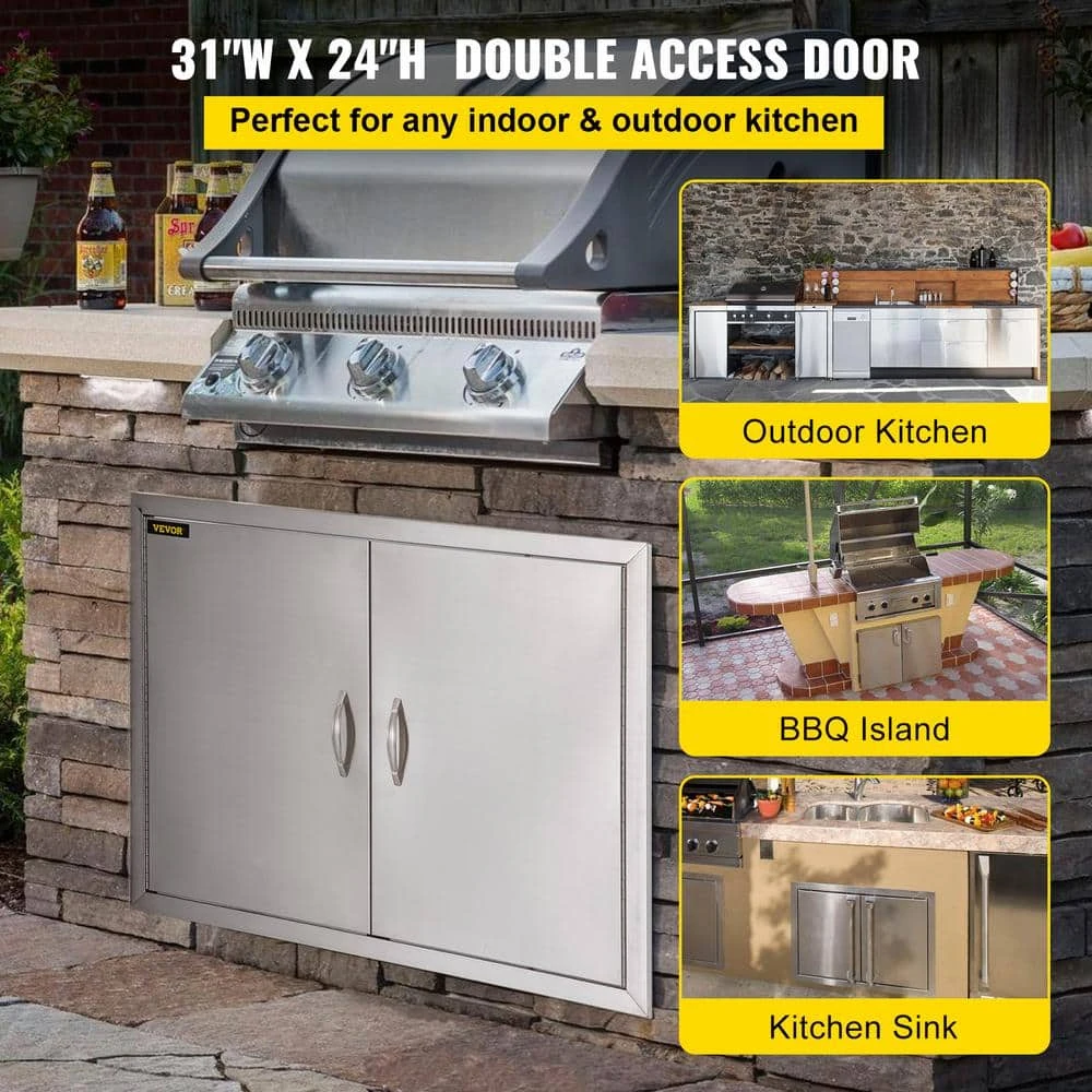 BBQ Double Access Door 31 In. W X 24 In. H BBQ Door Stainless Steel Wall Construction Kitchen Door For BBQ Island,Grill 4 BBQ Double Access Door 31 In. W X 24 In. H BBQ Door Stainless Steel Wall Construction Kitchen Door For BBQ Island,Grill - Image 2