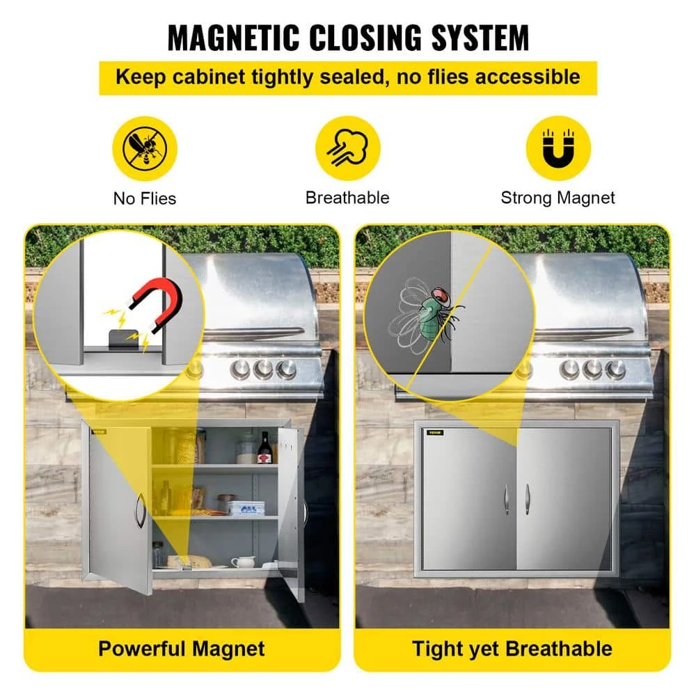 BBQ Double Access Door 31 In. W X 24 In. H BBQ Door Stainless Steel Wall Construction Kitchen Door For BBQ Island,Grill 8 BBQ Double Access Door 31 In. W X 24 In. H BBQ Door Stainless Steel Wall Construction Kitchen Door For BBQ Island,Grill - Image 6