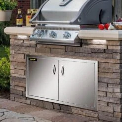 Outdoor Kitchen Access 34.5 In. W X 19 In. H Wall Construction Stainless Steel Grill Doors For BBQ Island,Double Door -Vevor vevor outdoor kitchen doors 34 5x19ycbxgskcgmv0 31 1000