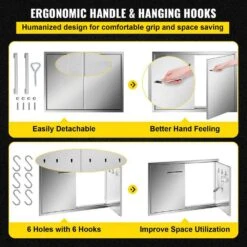33 In. W X 23 In. H 304 Stainless Steel Double BBQ Access Door With Hooks Outdoor Kitchen Doors For Outside Cabinet -Vevor vevor outdoor kitchen doors bxgcgm30433w23h01v0 1f 1000