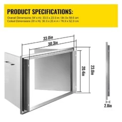 33 In. W X 23 In. H 304 Stainless Steel Double BBQ Access Door With Hooks Outdoor Kitchen Doors For Outside Cabinet -Vevor vevor outdoor kitchen doors bxgcgm30433w23h01v0 76 1000
