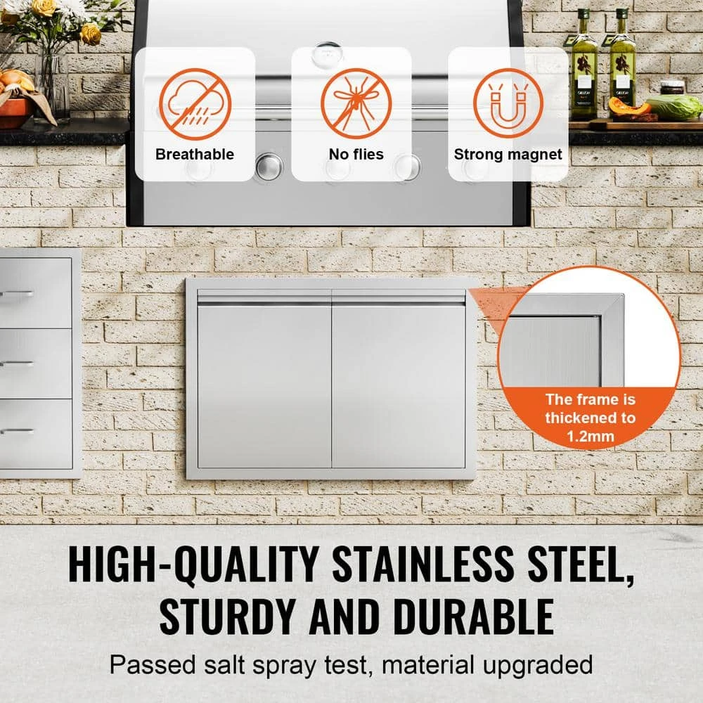 BBQ Access Door 30 In. W X 21 In. H Brushed Stainless Steel Outdoor Kitchen Door With Hooks For Outside Cabinet 5 BBQ Access Door 30 In. W X 21 In. H Brushed Stainless Steel Outdoor Kitchen Door With Hooks For Outside Cabinet - Image 3