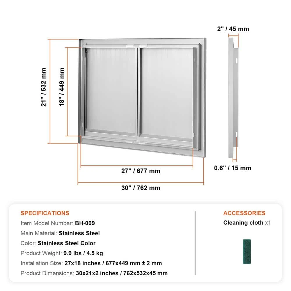 BBQ Access Door 30 In. W X 21 In. H Brushed Stainless Steel Outdoor Kitchen Door With Hooks For Outside Cabinet 9 BBQ Access Door 30 In. W X 21 In. H Brushed Stainless Steel Outdoor Kitchen Door With Hooks For Outside Cabinet - Image 7
