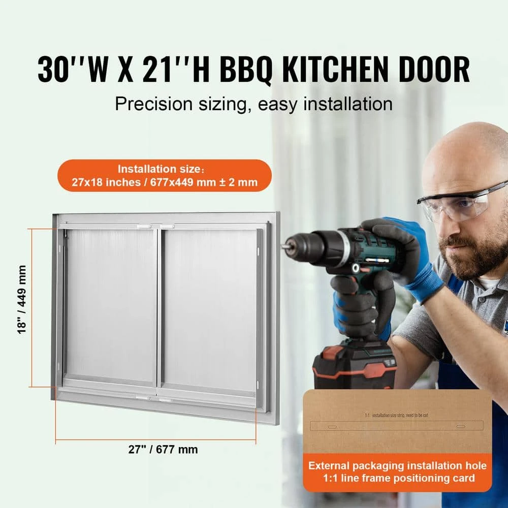 BBQ Access Door 30 In. W X 21 In. H Brushed Stainless Steel Outdoor Kitchen Door With Hooks For Outside Cabinet 4 BBQ Access Door 30 In. W X 21 In. H Brushed Stainless Steel Outdoor Kitchen Door With Hooks For Outside Cabinet - Image 2
