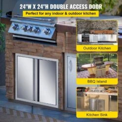 BBQ Access Door 24 In. W X 24 In. H Double BBQ Door Stainless Steel With Recessed Handle Outdoor Kitchen Doors -Vevor vevor outdoor kitchen doors bxgcgmxkskm24x241v0 c3 1000
