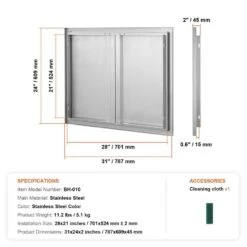 31 In. W X 24 In. H Stainless Steel BBQ Access Door With Recessed Handle Outdoor Kitchen Doors For Outside Cabinet -Vevor vevor outdoor kitchen doors bxgcgmxkskm31x241v0 76 1000