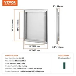 Single Outdoor Kitchen Door 18 In. W X 21 In. H BBQ Access Door Stainless Steel Flush Mount Door Wall Vertical Door -Vevor vevor outdoor kitchen doors dmabscjm18x25f9bvv0 76 1000