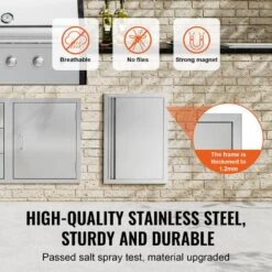17 In. W X 24 In. H Single Outdoor Kitchen Door BBQ Access Door Stainless Steel Flush Mount Door Wall Vertical Door -Vevor vevor outdoor kitchen doors dmabscjmdcmb35lsav0 4f 1000