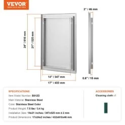 17 In. W X 24 In. H Single Outdoor Kitchen Door BBQ Access Door Stainless Steel Flush Mount Door Wall Vertical Door -Vevor vevor outdoor kitchen doors dmabscjmdcmb35lsav0 76 1000