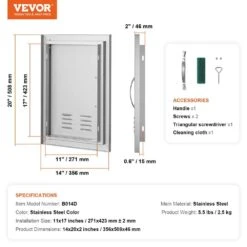 Single Outdoor Kitchen Door 14 In. W X 20 In. H BBQ Access Door Stainless Steel Flush Mount Door With Handle And Vents -Vevor vevor outdoor kitchen doors dmmbscjm14x2xd5qdv0 76 1000