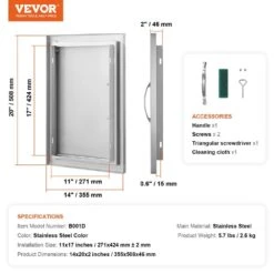 Single Outdoor Kitchen Door 14 In. W X 20 In. H BBQ Access Door Stainless Steel Flush Mount Door Wall Vertical Door -Vevor vevor outdoor kitchen doors dmmbscjmdcmbhon0uv0 76 1000
