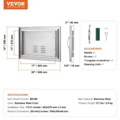 20 In. W X 14 In. H Single Outdoor Kitchen Door BBQ Access Door Stainless Steel Flush Mount Door Wall Vertical Door -Vevor vevor outdoor kitchen doors dmmbscjmys20ym2a0v0 76 1000