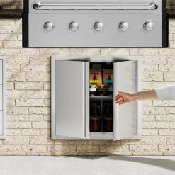 Double Outdoor Kitchen Door 26 In. W X 24 H In. BBQ Access Door Stainless Steel Flush Mount Door Wall Vertical Door -Vevor vevor outdoor kitchen doors smabscjmys26r8yitv0 31 1000