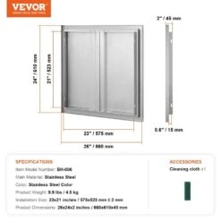 Double Outdoor Kitchen Door 26 In. W X 24 H In. BBQ Access Door Stainless Steel Flush Mount Door Wall Vertical Door -Vevor vevor outdoor kitchen doors smabscjmys26r8yitv0 76 1000