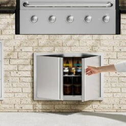 Double Outdoor Kitchen Door 28 In. W X 19 In. H BBQ Access Door Stainless Steel Flush Mount Door With Recessed Handles -Vevor vevor outdoor kitchen doors smabscjmys28pnv9uv0 31 1000