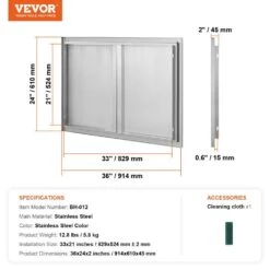 Double Outdoor Kitchen Door 36 In. W X 24 In. H BBQ Access Door Stainless Steel Flush Mount Door Wall Vertical Door -Vevor vevor outdoor kitchen doors smabscjmys366si1rv0 76 1000